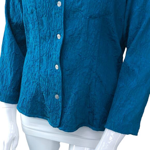 Chicos Womens Size 2 US 12 L Blue Button Front Jacket Textured Cotton Blend - Picture 3 of 15